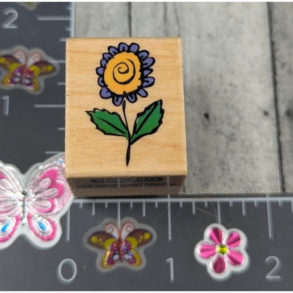 Hero Arts Single Flower Sketch Swirl 2002 Rubber Stamp Wood #L42